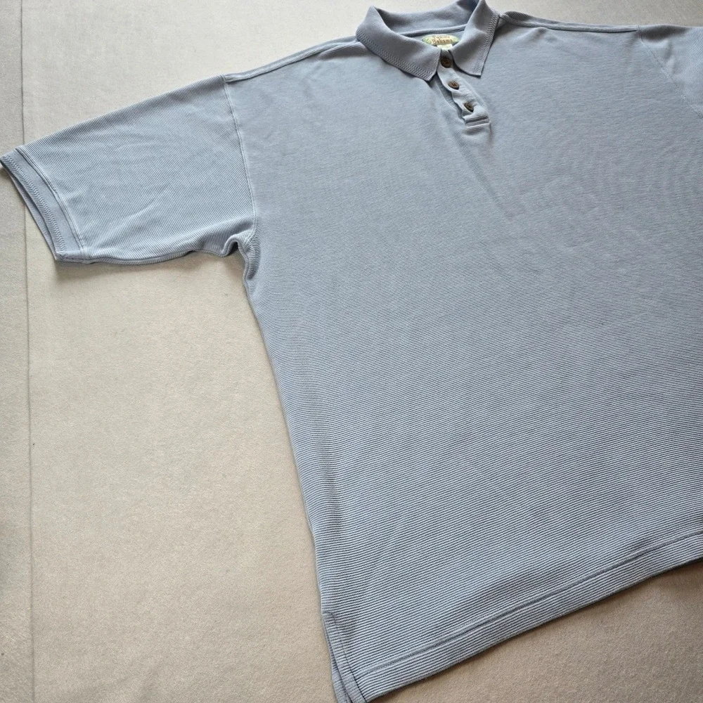 Tommy Bahama Men XXL Light Blue Silk Cotton Ribbed Short Sleeve Polo Shirt
